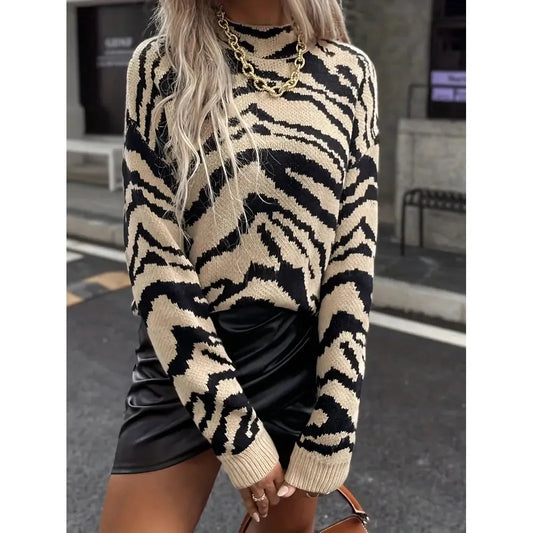 Elise - Pull à Motif Zèbre Stylé pour l'Automne et l'Hiver pour Femmes