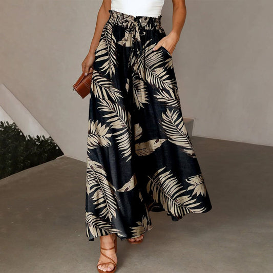 Pantalon populaire avec imprimé végétal sur le côté