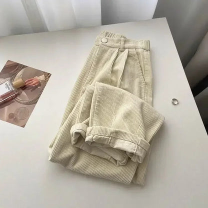 Joep - Pantalon rétro à taille haute en velours côtelé pour femmes