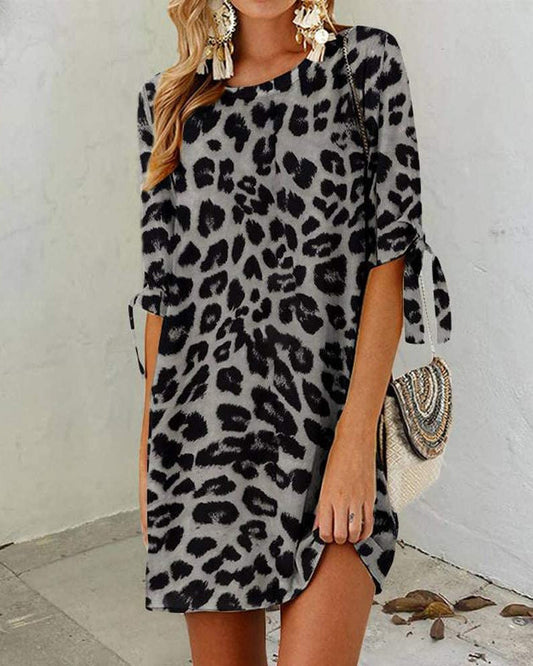 Robe à col rond pour femmes avec imprimé léopard