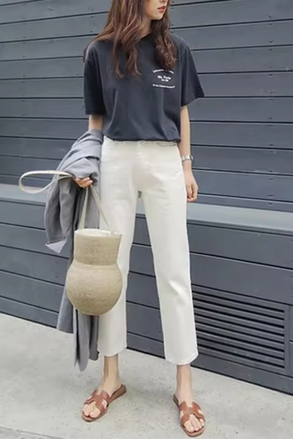 Mina | Jean boyfriend blanc pour femme