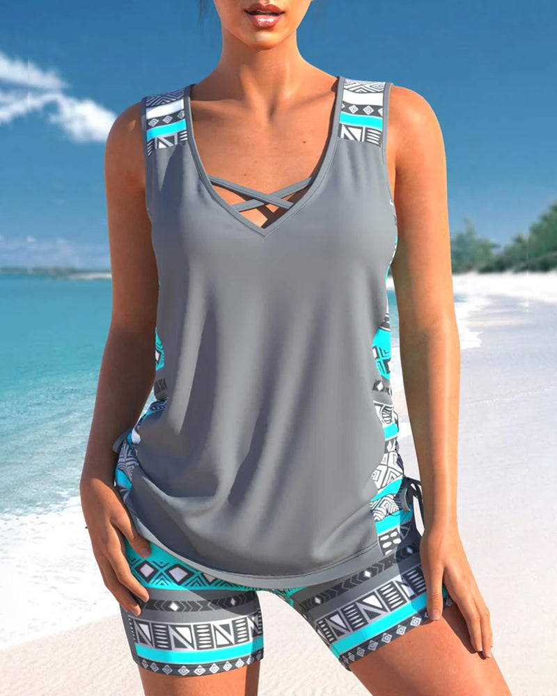 Ensemble tankini avec motif géométrique