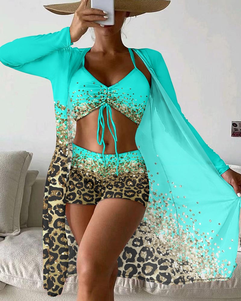 Maillot de bain trois pièces avec imprimé léopard ombré