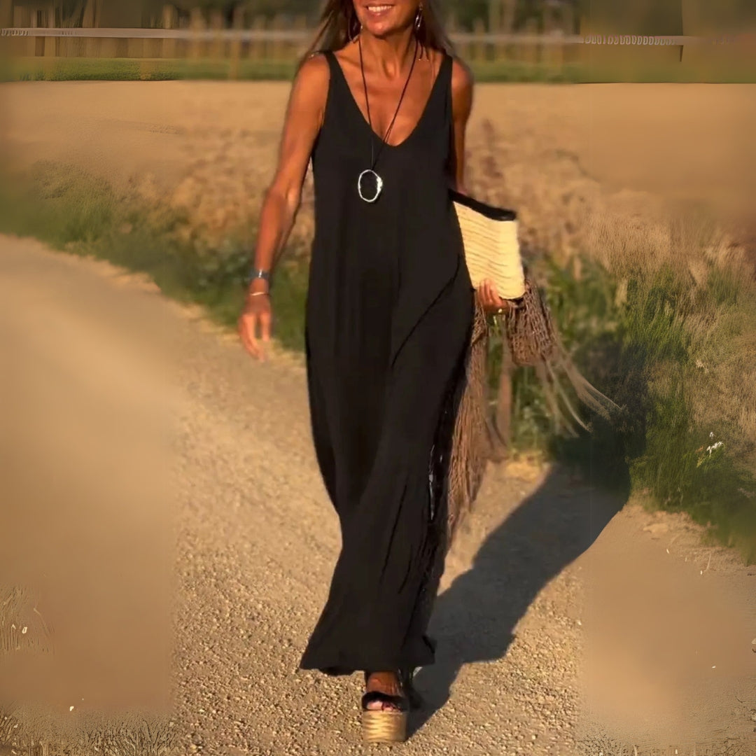 Robe longue élégante sans manches avec décolleté en V
