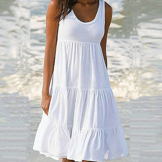 Women's Sleeveless Round Neck Beach Dress (Robe de plage sans manches à encolure ronde)