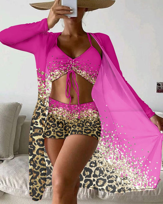 Maillot de bain trois pièces avec imprimé léopard ombré