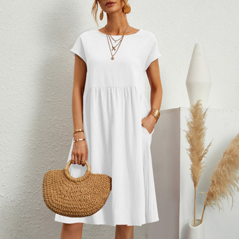 💐🌸 Robe à col rond en coton pour femme🌸💐💐