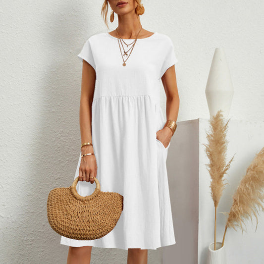 💐🌸 Robe à col rond en coton pour femme🌸💐💐