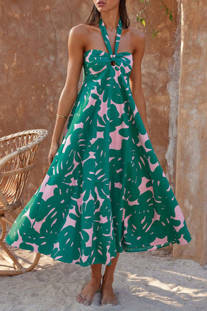 Olive - Robe dos nu bohème à imprimé floral