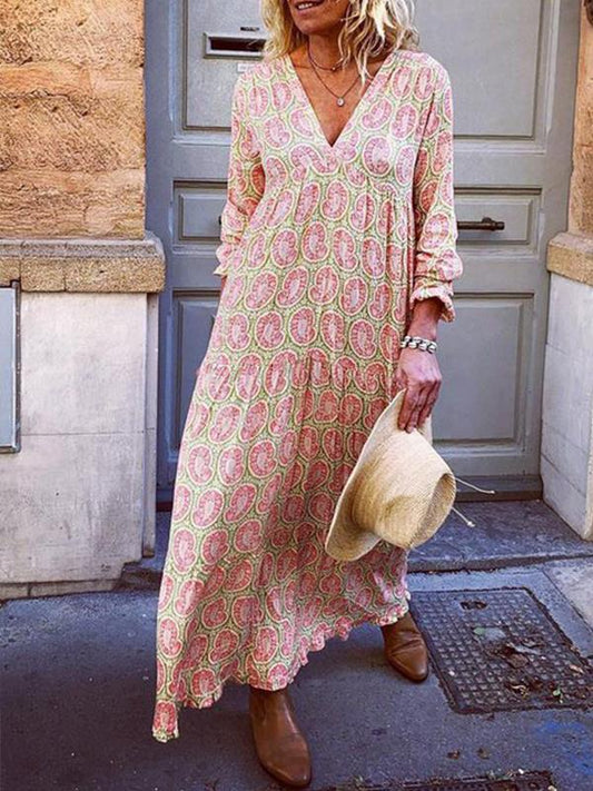 Layla - Robe décontractée en patchwork avec imprimé et décolleté en V