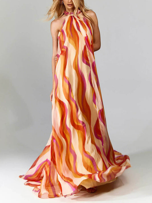 Robe longue à encolure tricotée et volants pour les occasions spéciales