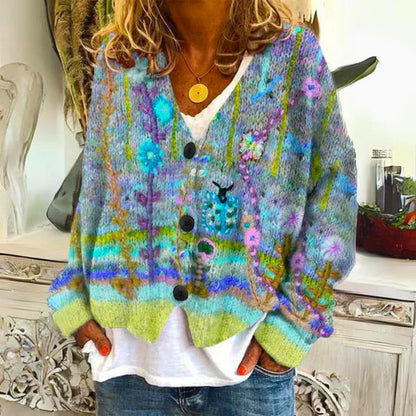 Estelle | Femme Bouton Fleurs Cardigan en duvet | Chaud