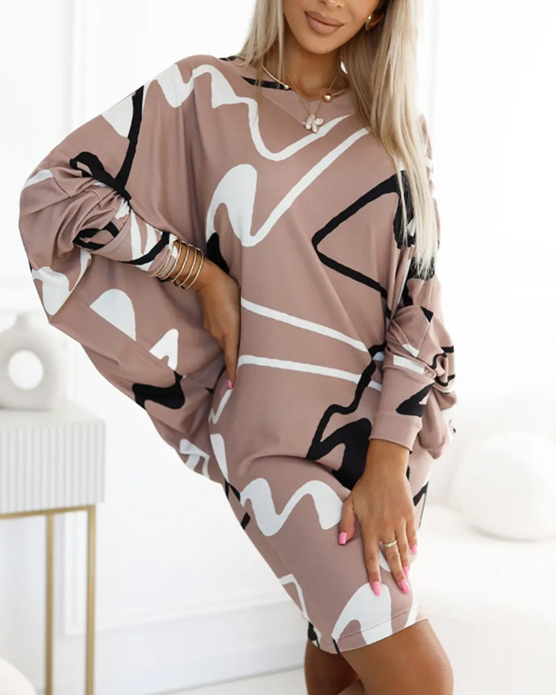 - Robe décontractée à manches longues avec imprimé