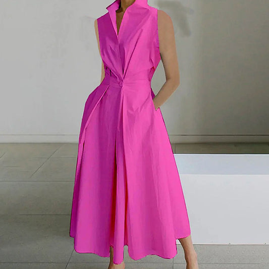 Robe longue sans manches rose et rouge
