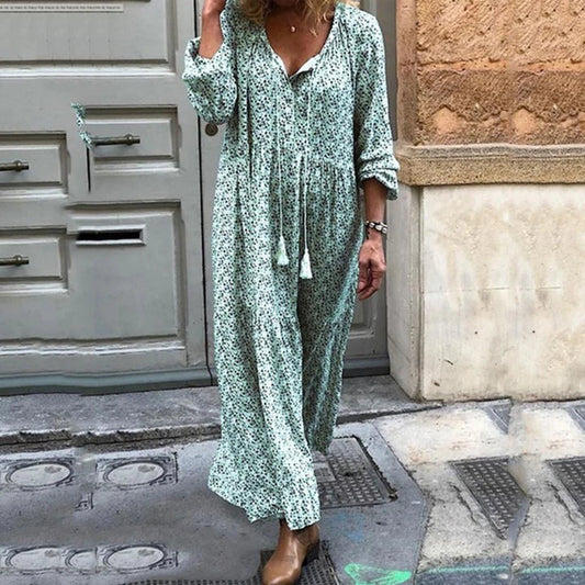 Robe longue élégante à encolure en V