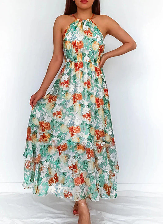 Robe avec jupe mi-longue et élégante combinaison florale
