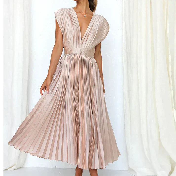 Esther - Robe longue avec col en V et plis