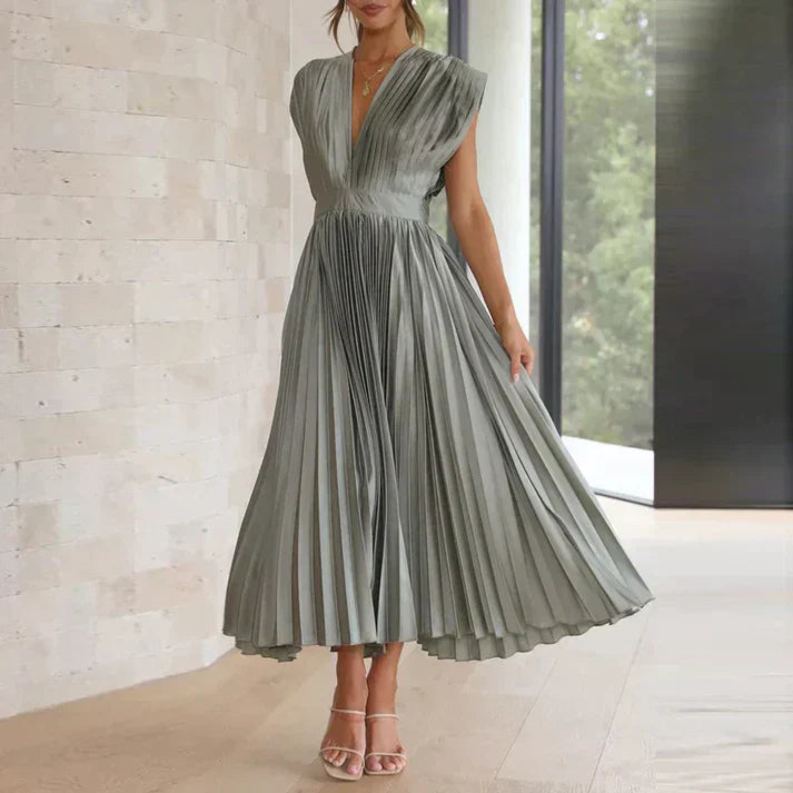 Esther - Robe longue avec col en V et plis