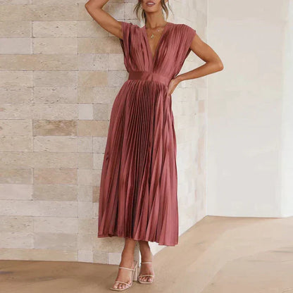 Esther - Robe longue avec col en V et plis