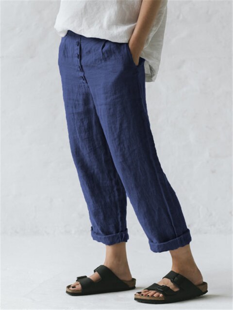 pantalon en coton-lin avec poches