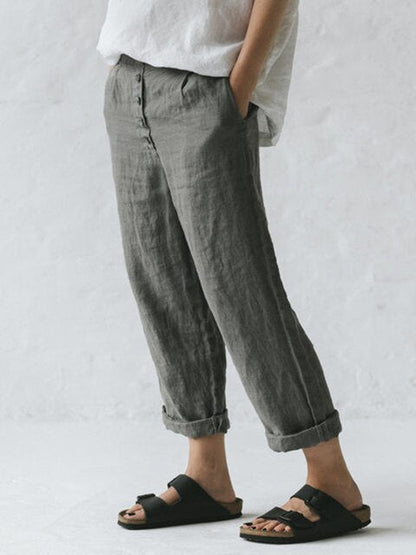 pantalon en coton-lin avec poches