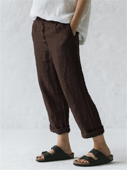 pantalon en coton-lin avec poches