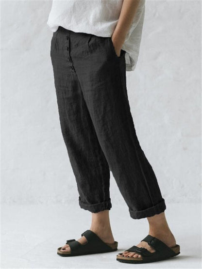 pantalon en coton-lin avec poches