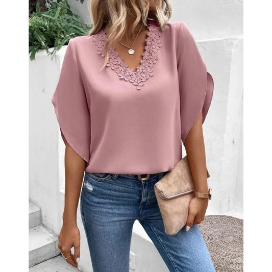 Verda Blouse | Chemisier décontracté en dentelle à col en V