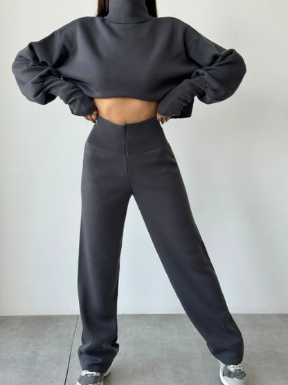 Anneliese - Ensemble Pull à Col Roulé en Tricot et Pantalon pour Femmes