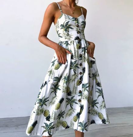 Susan - Robe midi sexy d'été avec imprimé plage