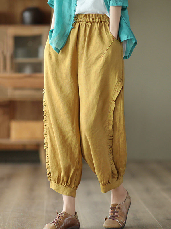Pantalon court de type harem avec volants