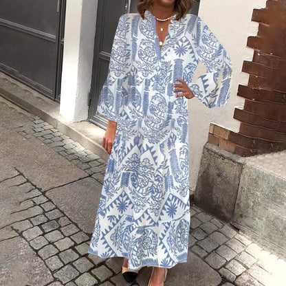 Robe longue à motif floral et manches longues