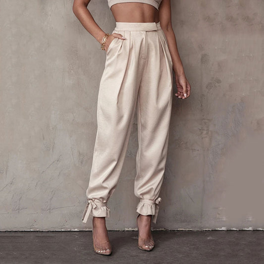 Pantalon à jambes larges et nœud papillon pour femmes décontractées