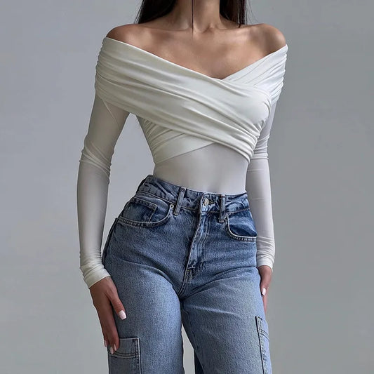 Yela - Body de base extensible de couleur unie à la mode pour femmes