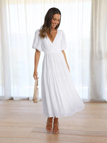 Cleopatra - Robe à col en V avec taille élastiquée