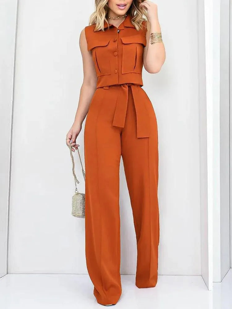 Combinaison - Style élégant - Ceinture avec nœud, jambes larges - Parfaite pour les occasions décontractées et formelles