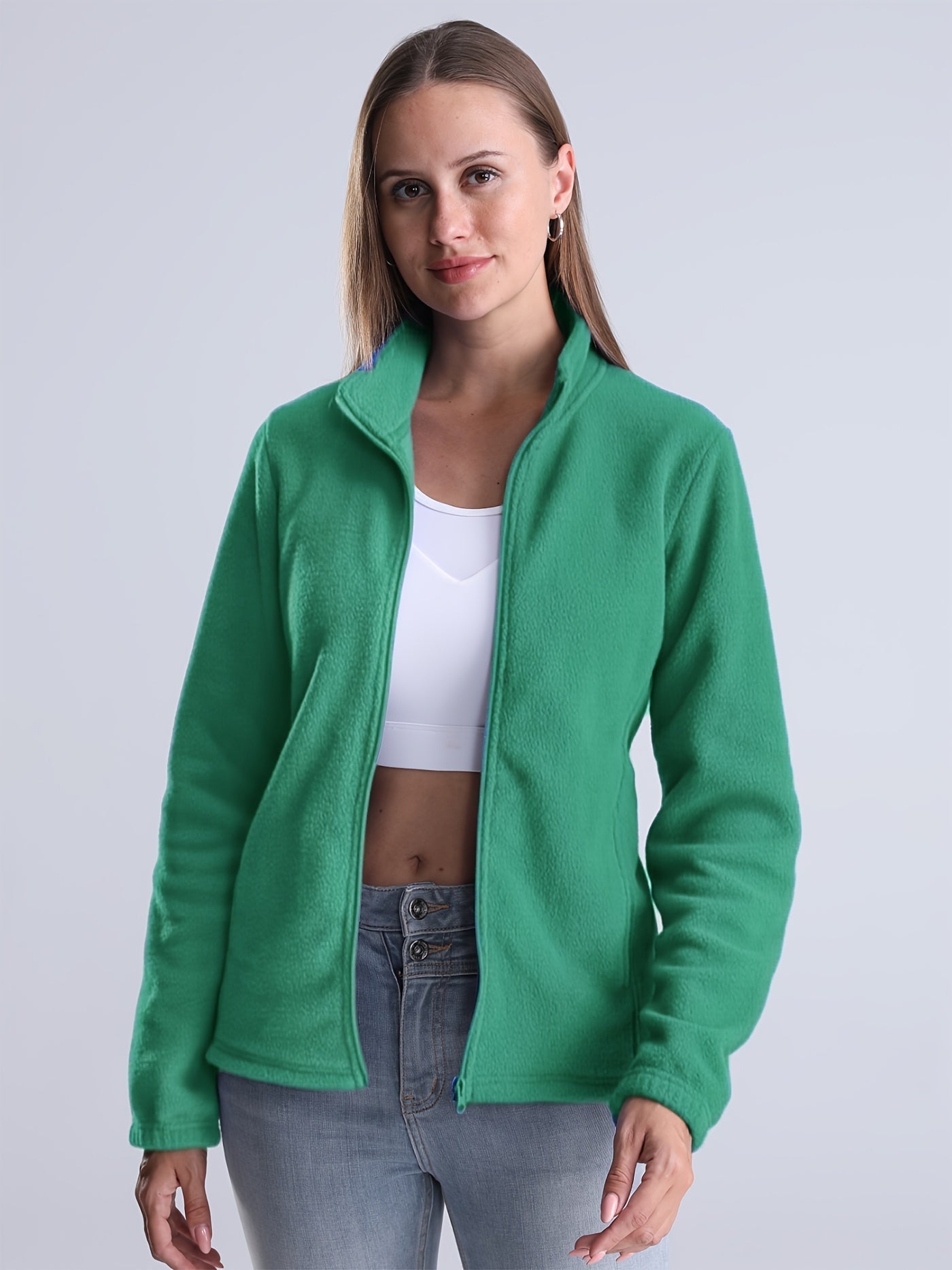 Nina | Veste doublée en peluche unie avec fermeture éclair et poches
