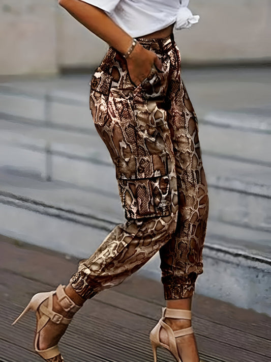 Pantalon de jogging chic avec imprimé serpent et ceinture haute