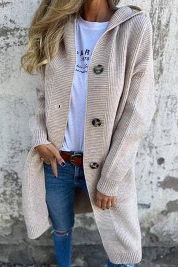 Lina - Gilet tricoté pour femme avec capuche et poches