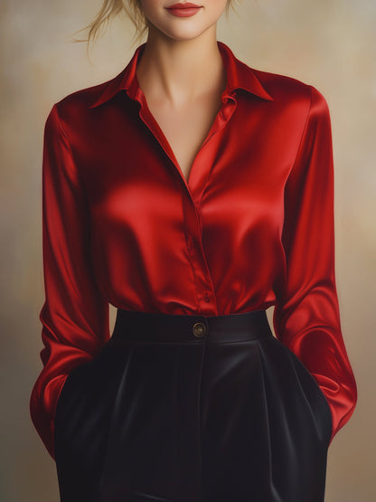 Elégante blouse en satin noir à manches longues