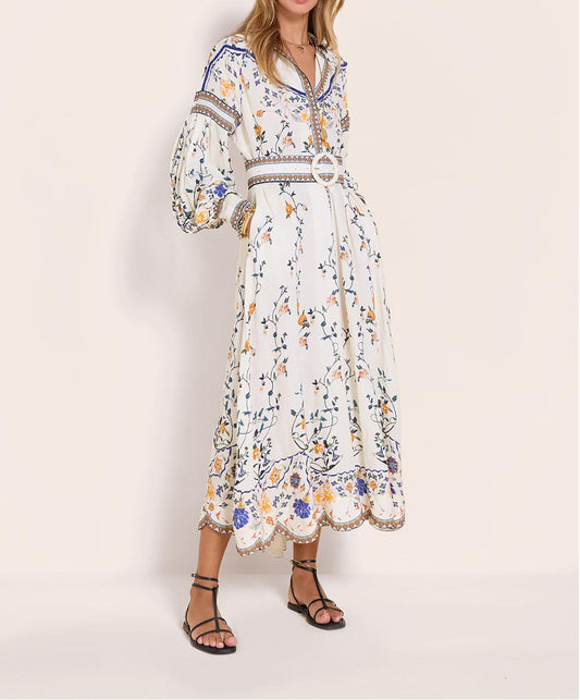 Robe longue à manches longues et imprimé délicat inspiré de la nature