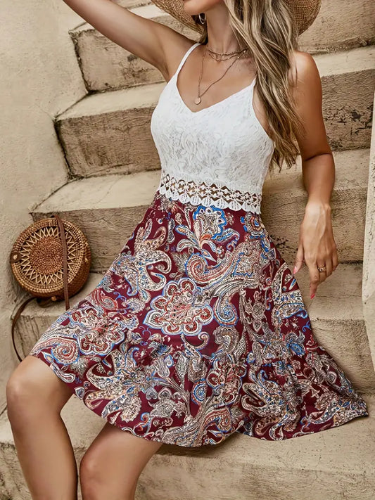Gilda - Robe cami en dentelle contrastée à imprimé floral