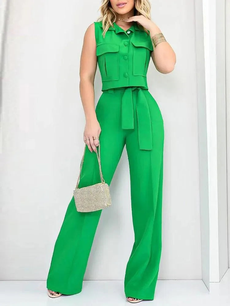 Combinaison - Style élégant - Ceinture avec nœud, jambes larges - Parfaite pour les occasions décontractées et formelles