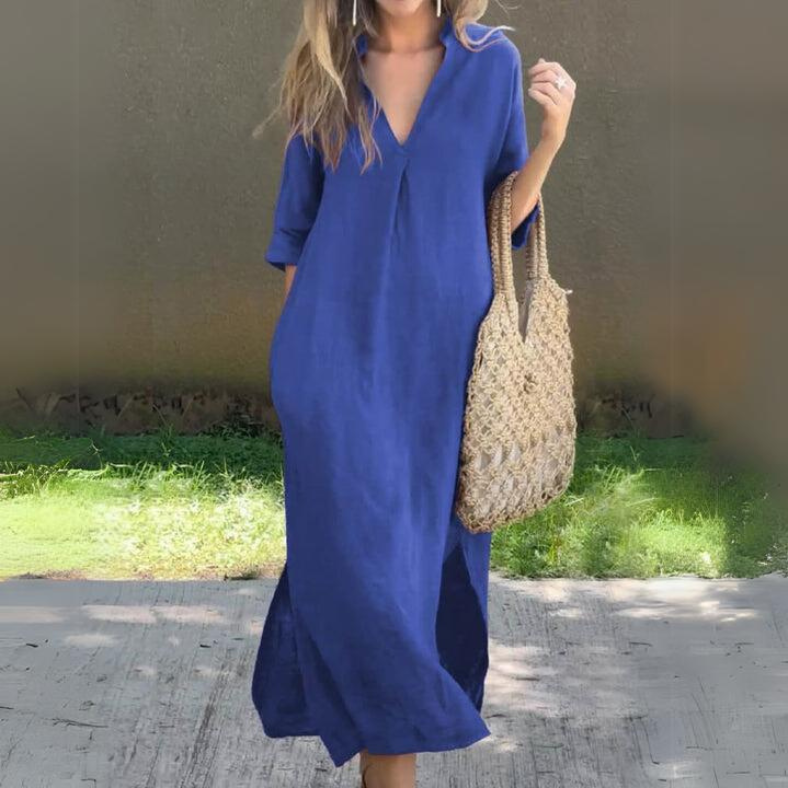 Robe longue légère et décontractée à manches courtes et style moderne