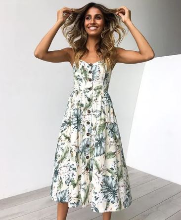 Susan - Robe midi sexy d'été avec imprimé plage