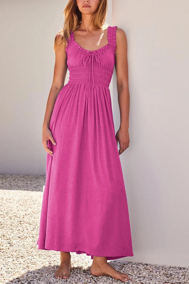 Robe midi avec encolure en V et nœud
