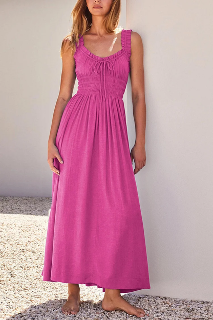 Robe midi avec encolure en V et nœud