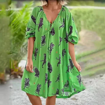 Greta - Robe décontractée imprimée avec décolleté en V