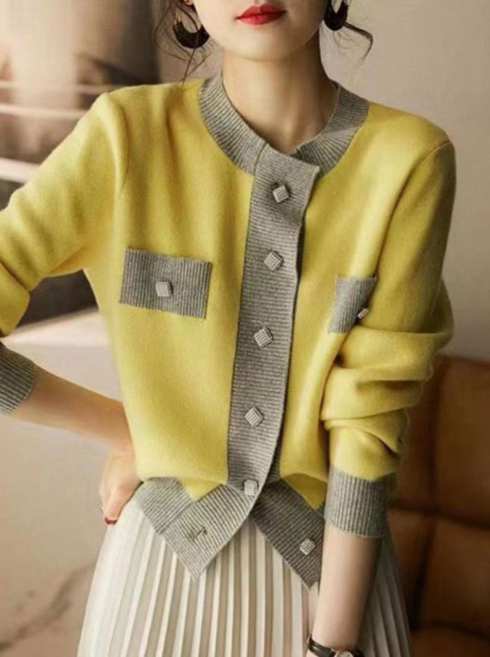 Verline | Cardigan Femme Rétro en Maille Patchwork Chic et Confort
