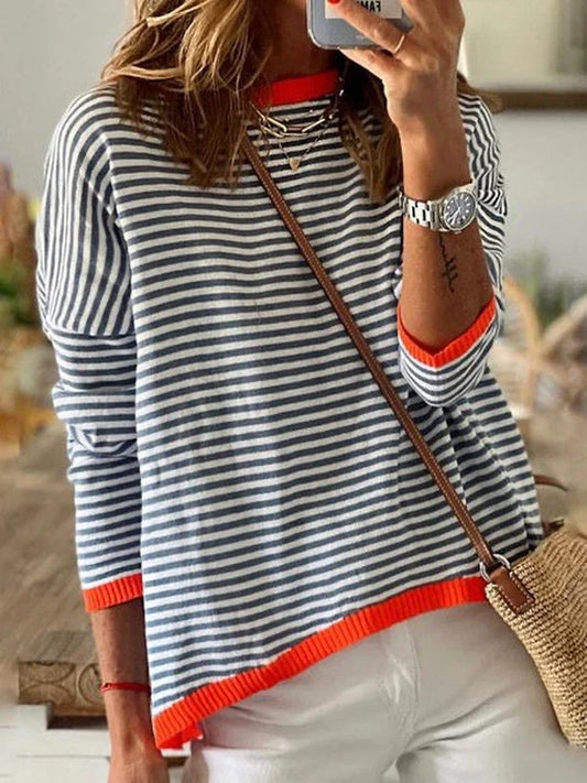 Julia | Top rayé marine et blanc Manches longues
